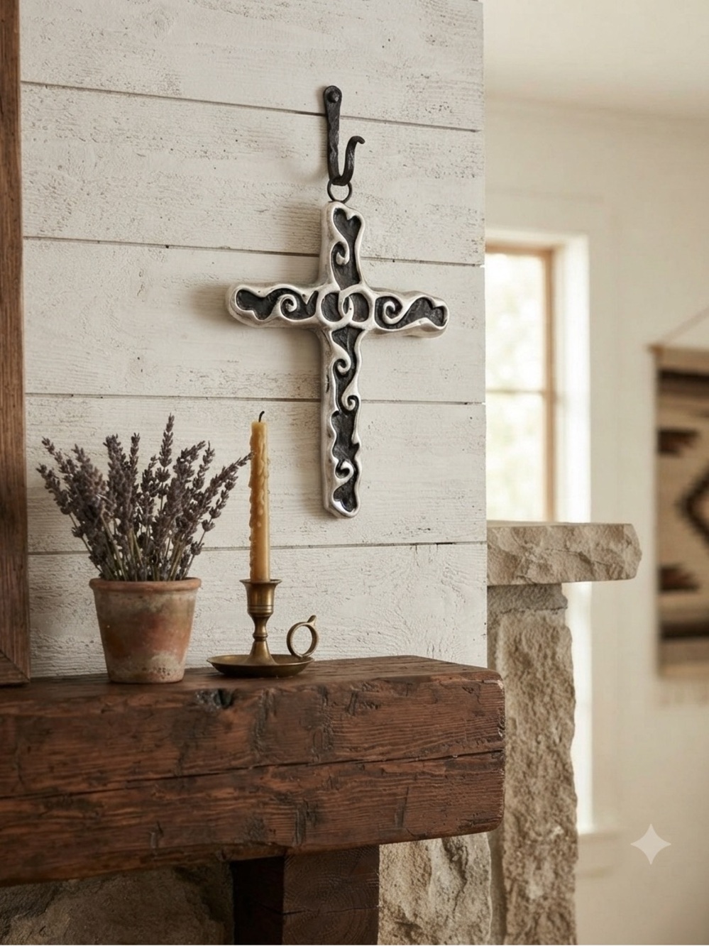 Decorative Scroll Cross Wall Accent - Silver and Black. A LaCarte 953